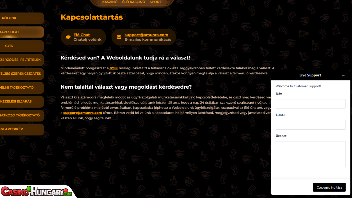 AmunRa Kaszinó ügyfélszolgálat