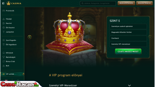 Casinia Kaszinó VIP program
