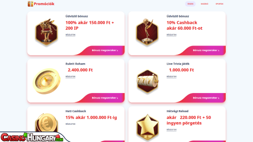 Casino Infinity bónuszok