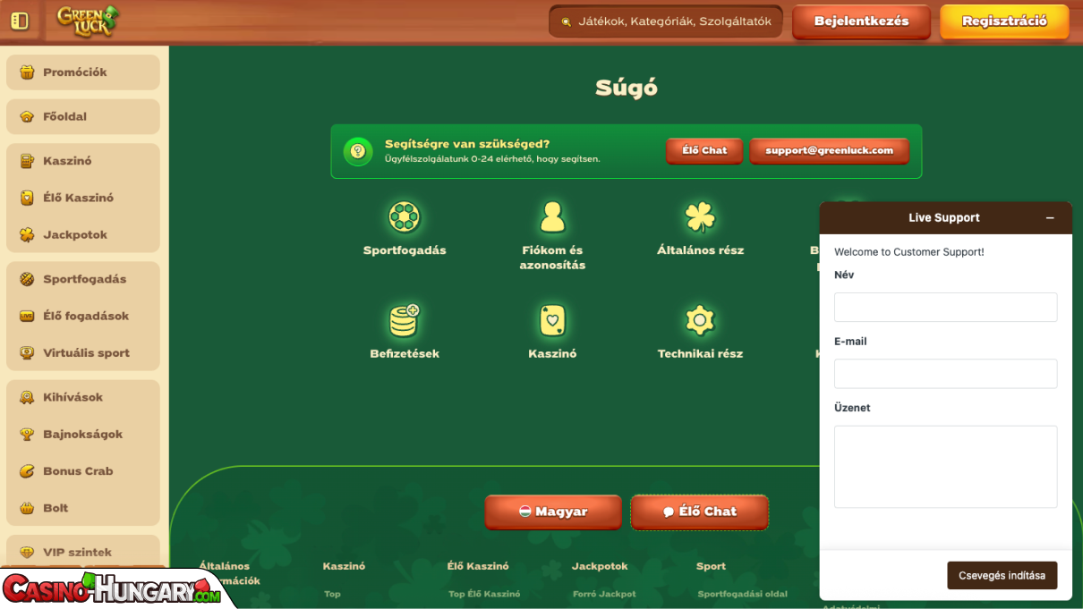 GreenLuck Kaszinó ügyfélszolgálat