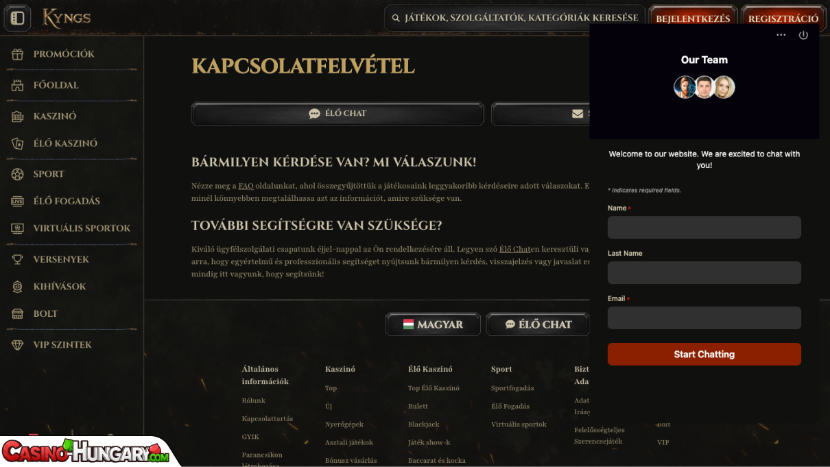 Kyngs Kaszinó ügyfélszolgálat