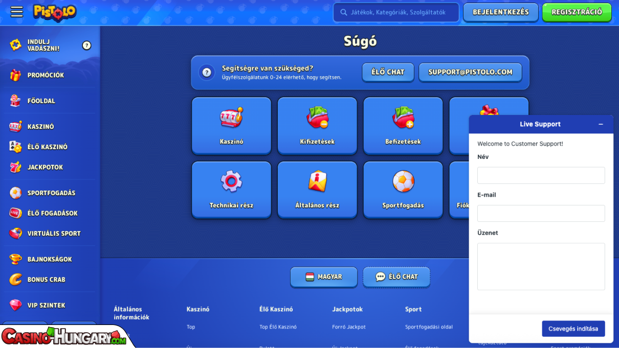 Pistolo Kaszinó ügyfélszolgálat
