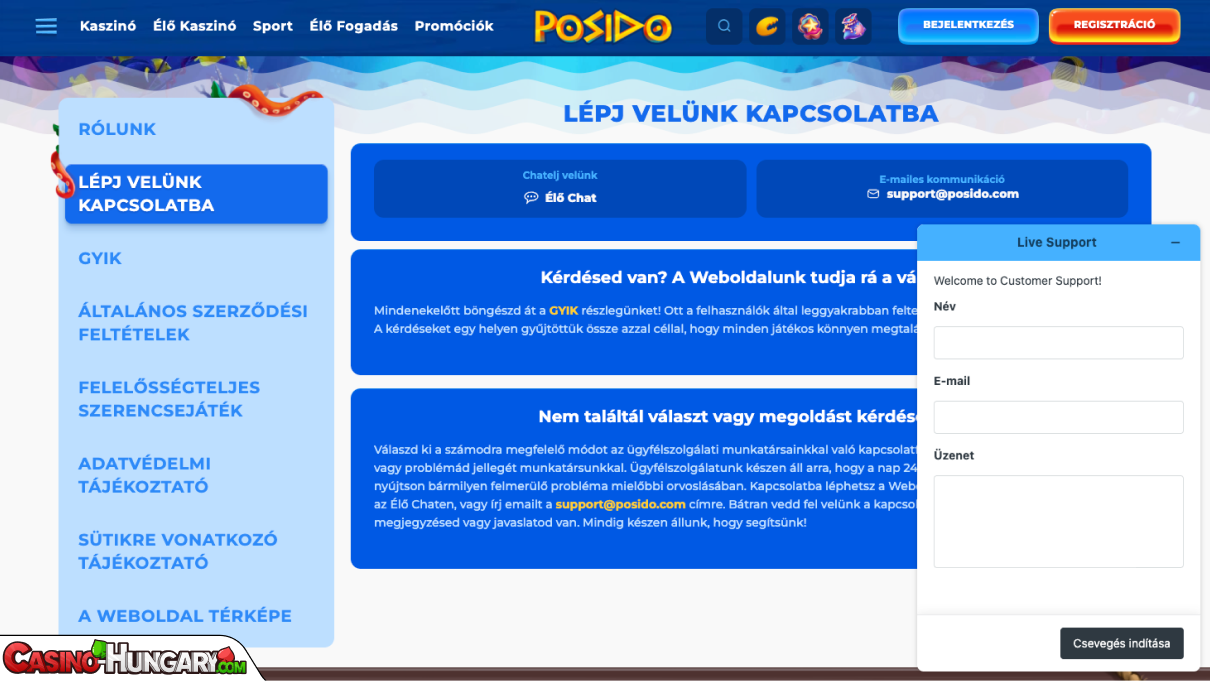 Posido Kaszinó ügyfélszolgálat