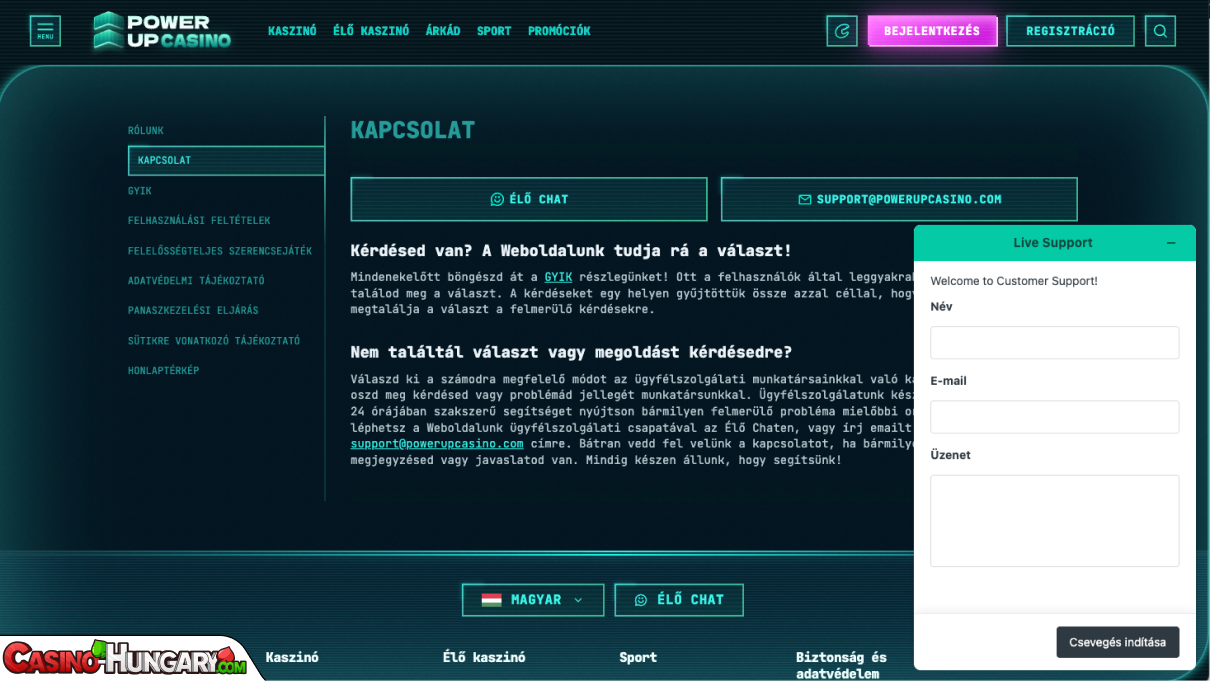 PowerUp Kaszinó ügyfélszolgálat