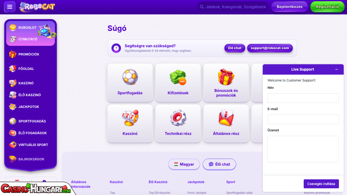 Robocat Kaszinó ügyfélszolgálat