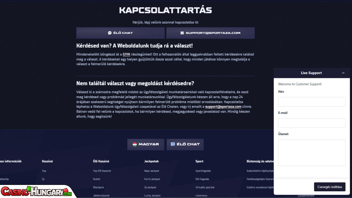 Sportaza Kaszinó ügyfélszolgálat