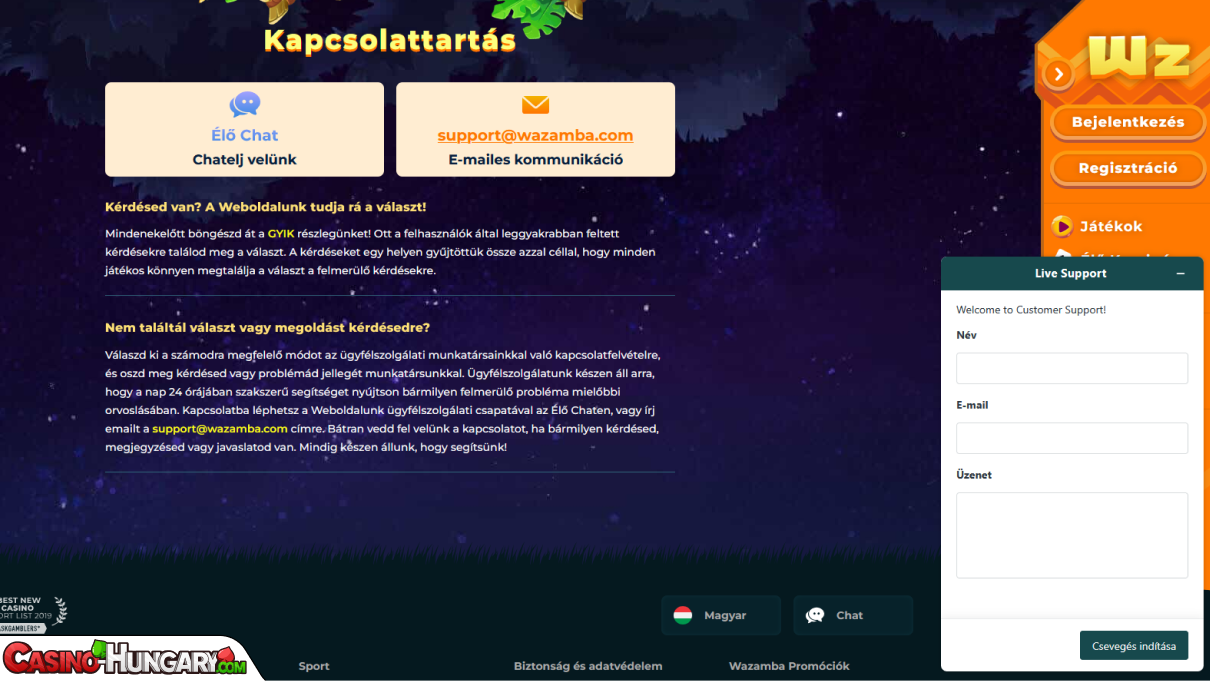 Wazamba Kaszinó ügyfélszolgálat