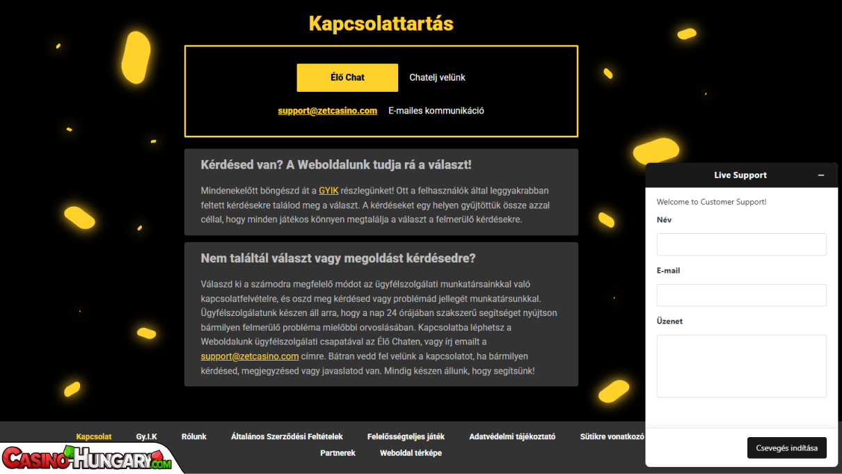 ZetCasino Kaszinó ügyfélszolgálat