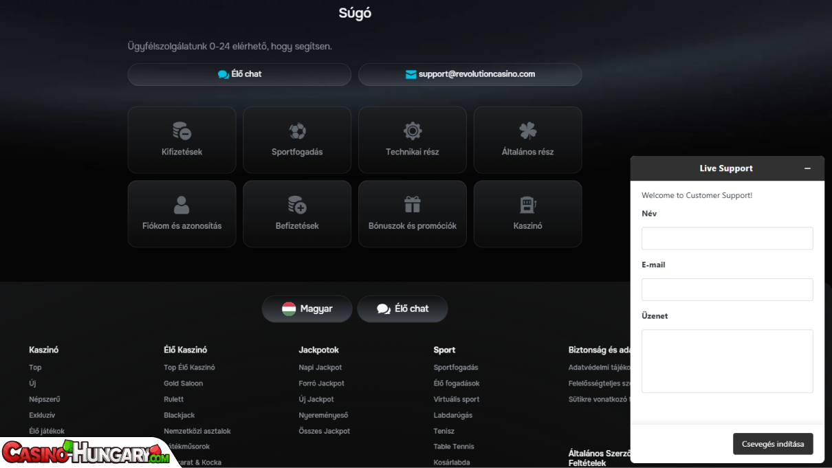 Revolution Kaszinó ügyfélszolgálat