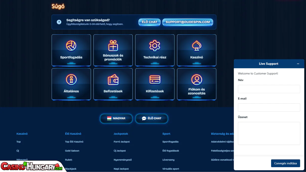 Dudespin Kaszinó ügyfélszolgálat
