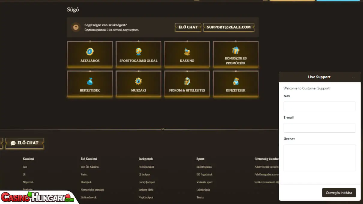 Realz Kaszinó ügyfélszolgálat