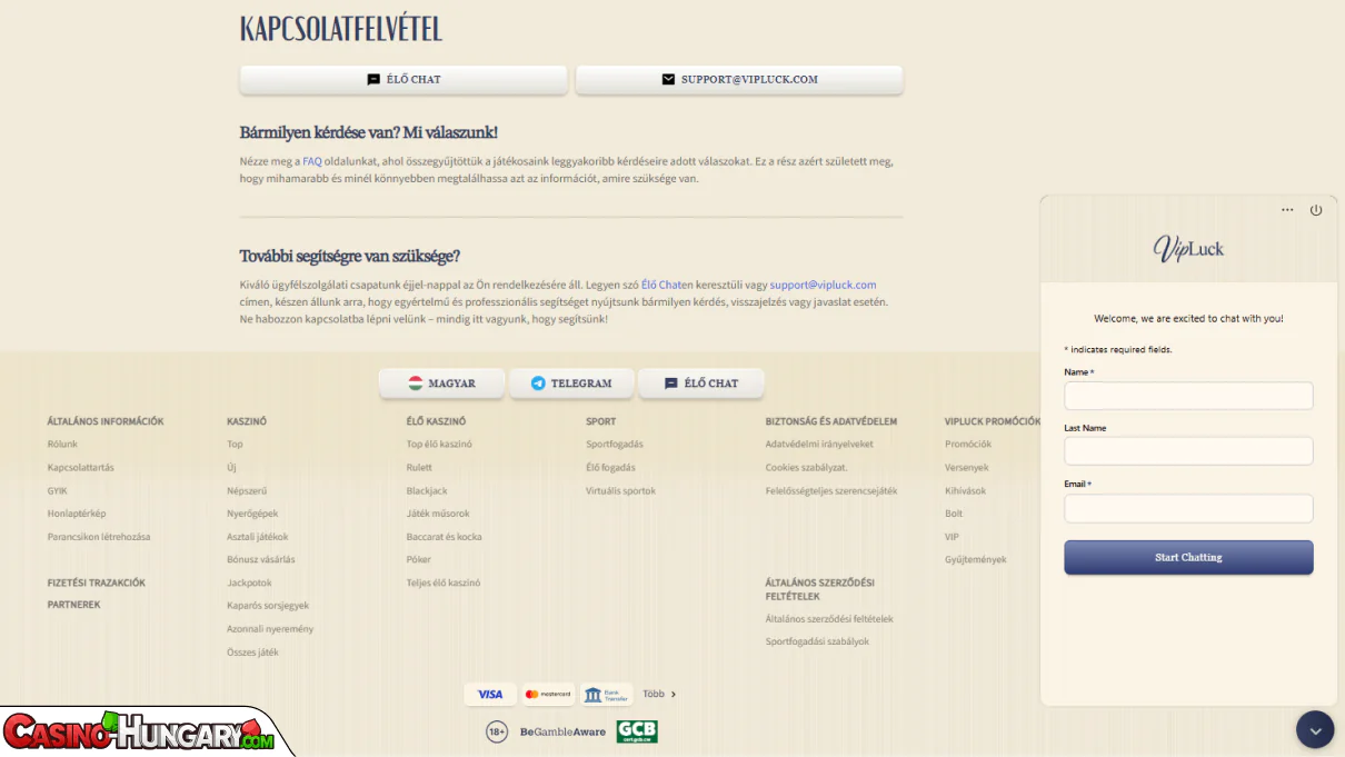 VipLuck Kaszinó ügyfélszolgálat