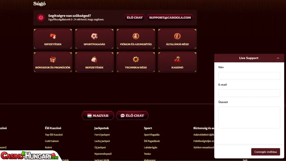 Casoola Kaszinó ügyfélszolgálat