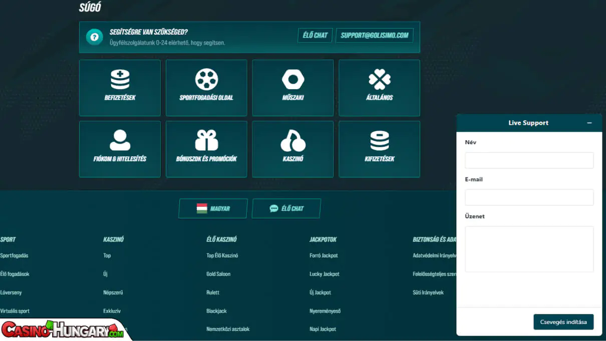 Golisimo Kaszinó ügyfélszolgálat