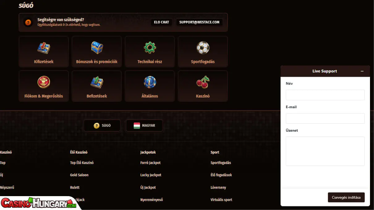 westace kaszinó ügyfélszolgálat