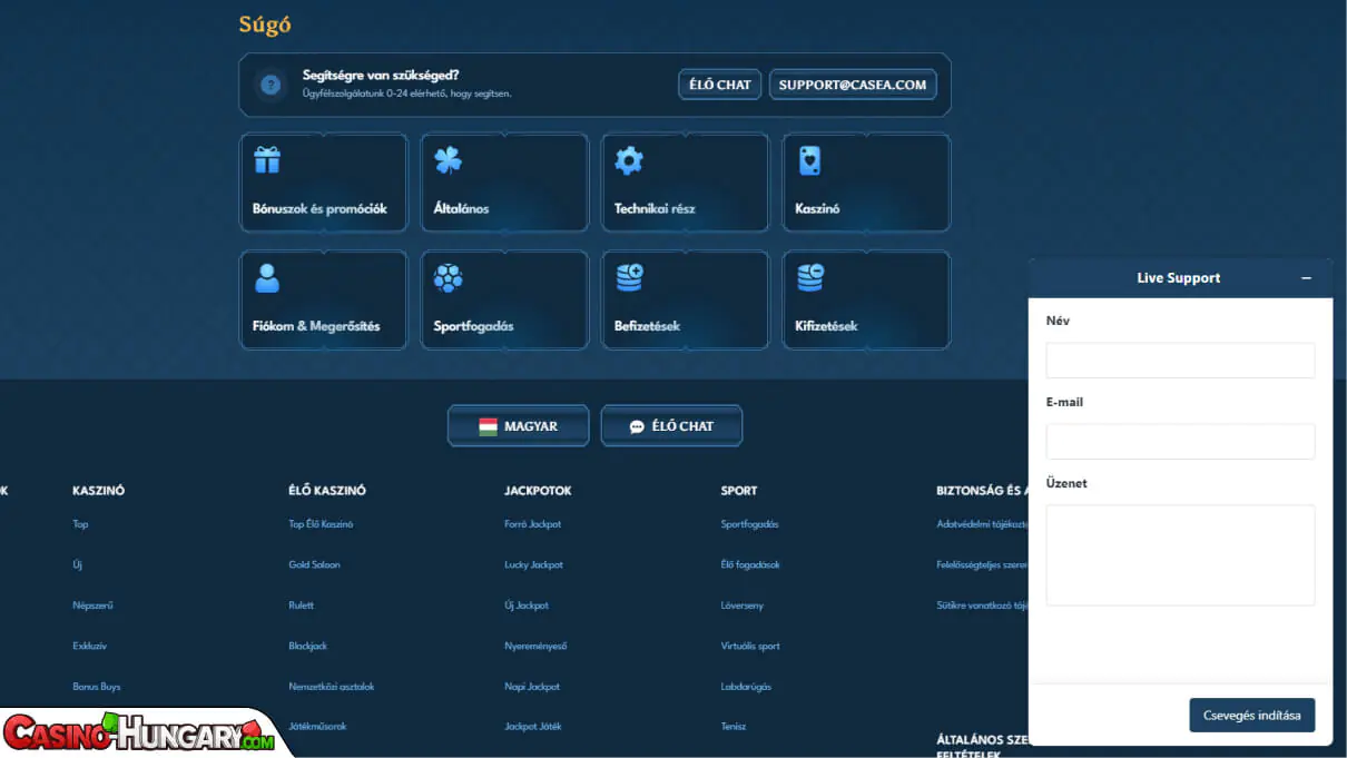 casea kaszinó ügyfélszolgálat