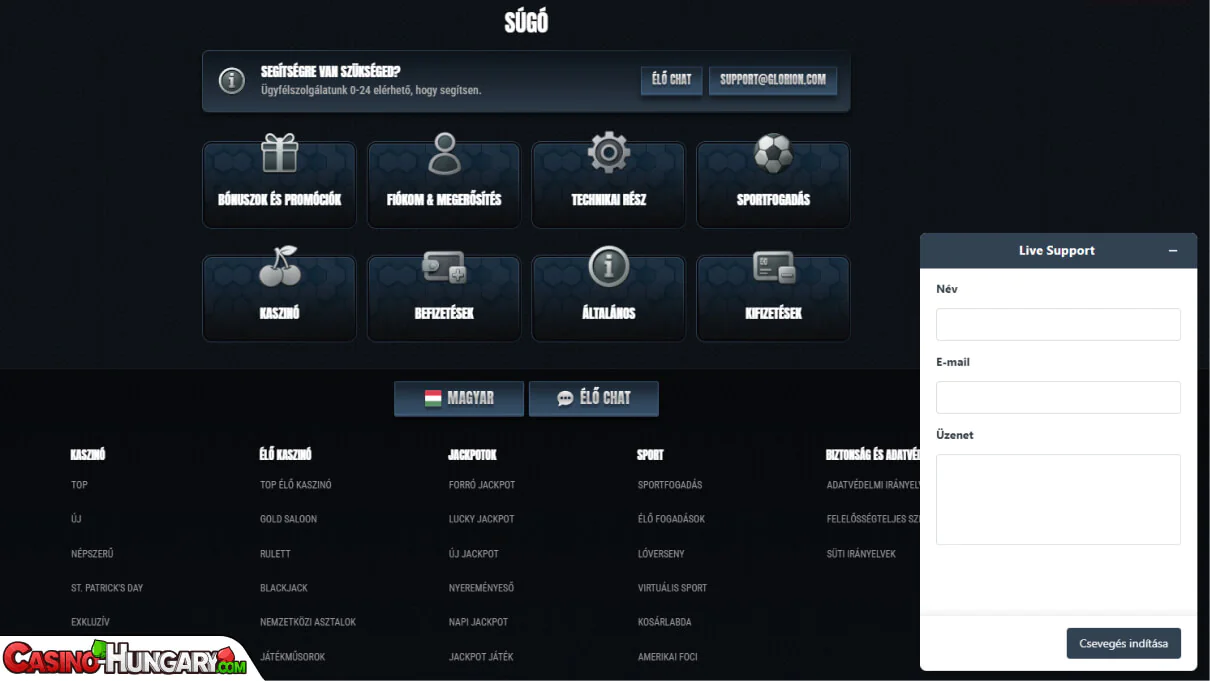 glorion kaszinó ügyfélszolgálat